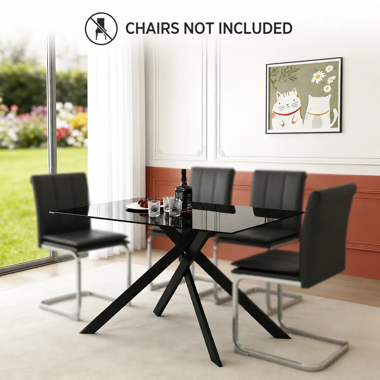 51.18 Inch Rectangular Glass Dining Table for 4-6,Modern Kitchen Table with Golden Metal Legs & Adjustable Feets,Easy Assembly Dinner Table Support 320 Lbs,Dining Table Set of 4,Stylish Durable Design for Dining Room,Apartment Furniture (Only Table)