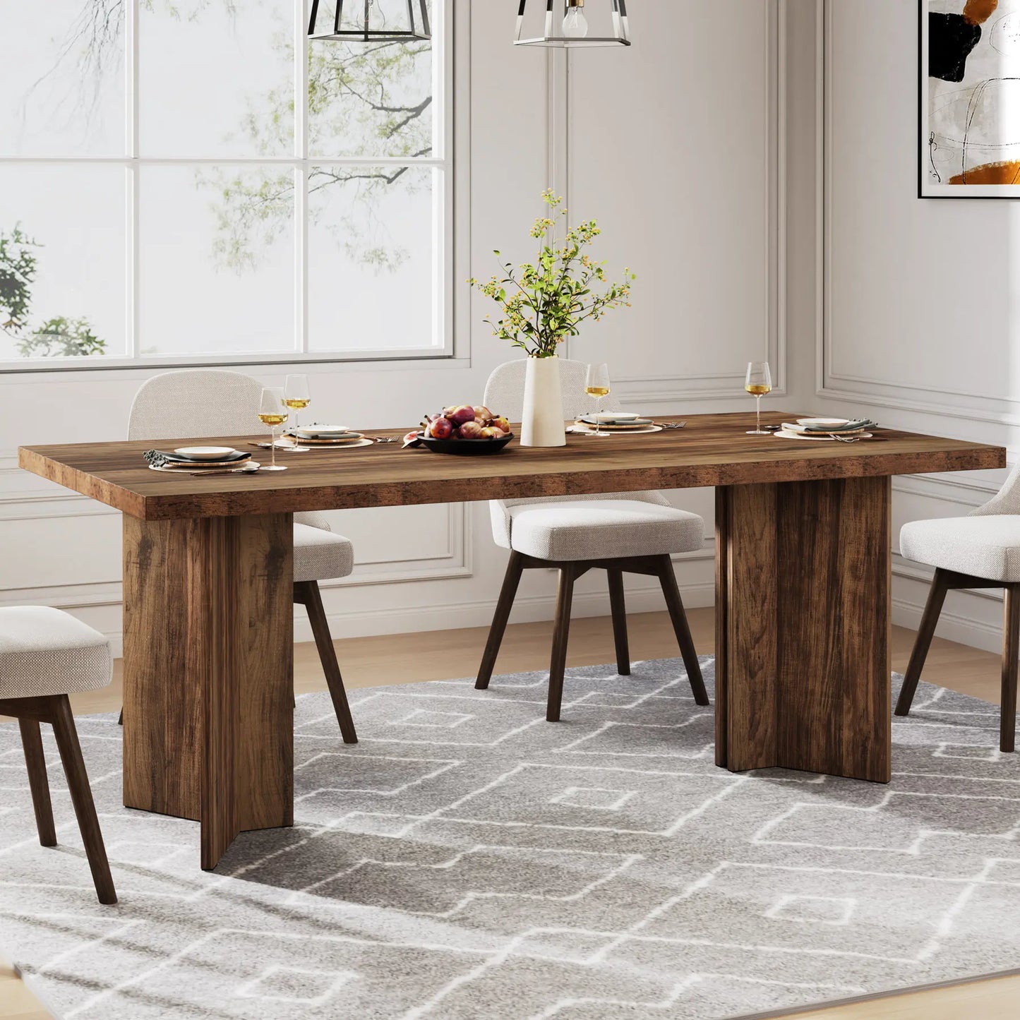 Tribesigns 63-Inch Dining Table for 4-6, Farmhouse Kitchen Table with Large Tabletop, Rectangular Dinner Eating Table for Dining Room, Living Room