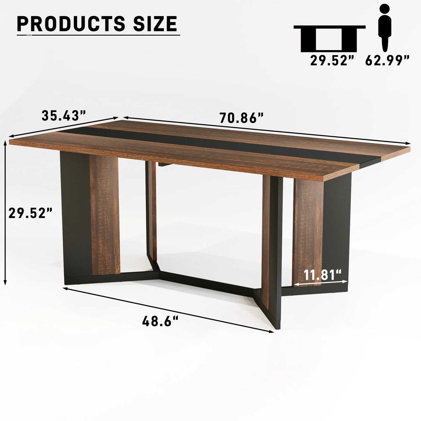 94In/78In/71In Large Rectangular Brown Dining Table for 4 5 6 7 8 People W/35 Marble-Color Wood Watrproof Tabletop,Adjustable Leg.6Ft Luxurious Family Dinner Table for Office Kitchen Living Room (Not Included Chair)