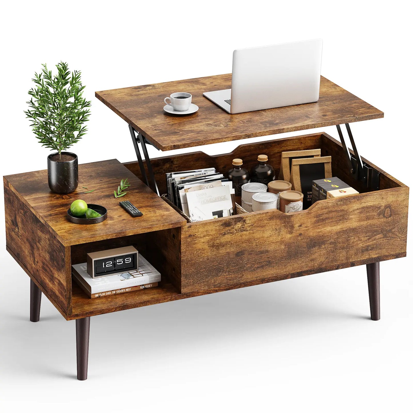 Moderw Office Coffee Table, Living Room Coffee Table with Shadow Storage Compartments and Drawers, Dining Table