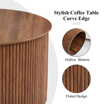 Giratree Fluted round Nesting Coffee Table Set of 2, Mid Century Modern Wood Coffee Tables and End Table Set, Circle Side Table Minimalist Center Tables for Living Room, Office