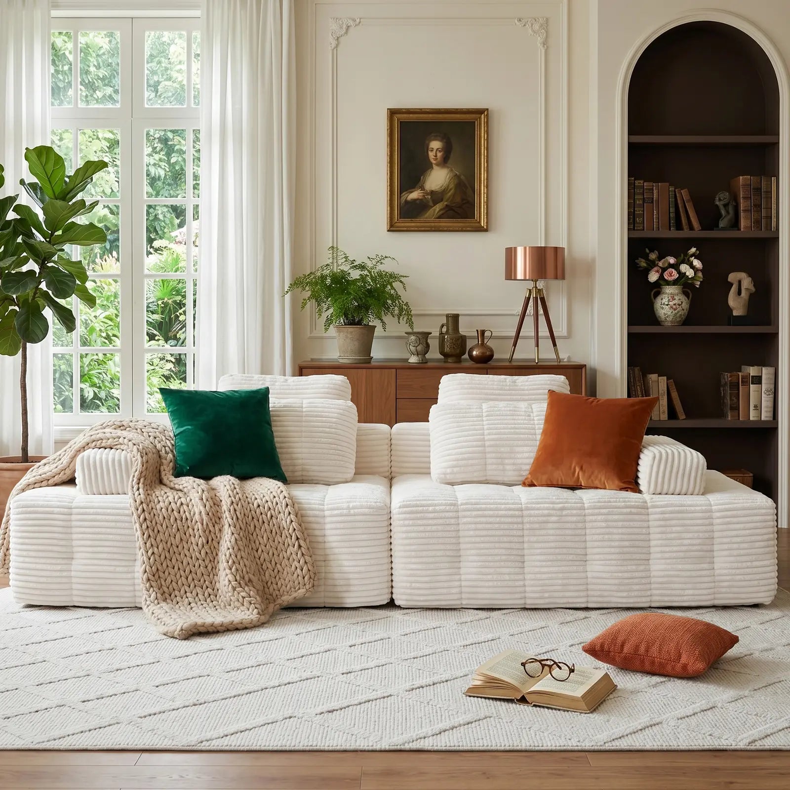 【2 Packages Shipping】Oversized Corduroy Cloud Modular Sectional Sofa, Vacuum Compressed Pet Friendly Boneless Cloud Couch, Cozy Comfy Loveseat Sofa, Ideal for Living Room & Small Apartment, Free Gifts Included, Summer Vibe Home Furniture