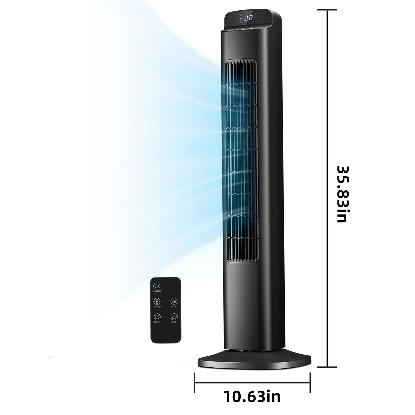 【Not Air Conditioner】Antarctic Star Tower Fan Portable Electric 85° Oscillating Fan with Remote Control, Quiet Operation, 3 Speed Settings & 12H Timer, Bladeless Standing Floor Fan for Bedroom & Office