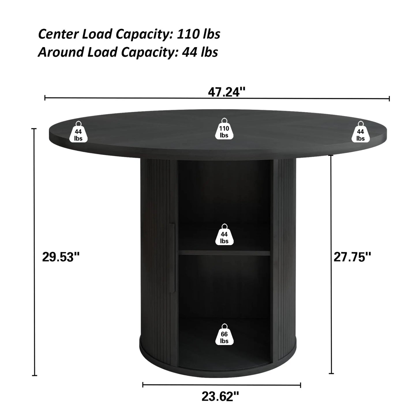Giratree 47 Inch round Dining Table for 4, Kitchen Table Dinner Table with 2-Layer Storage Shelf and Wood Slide Door for Home Dining Room Living Room