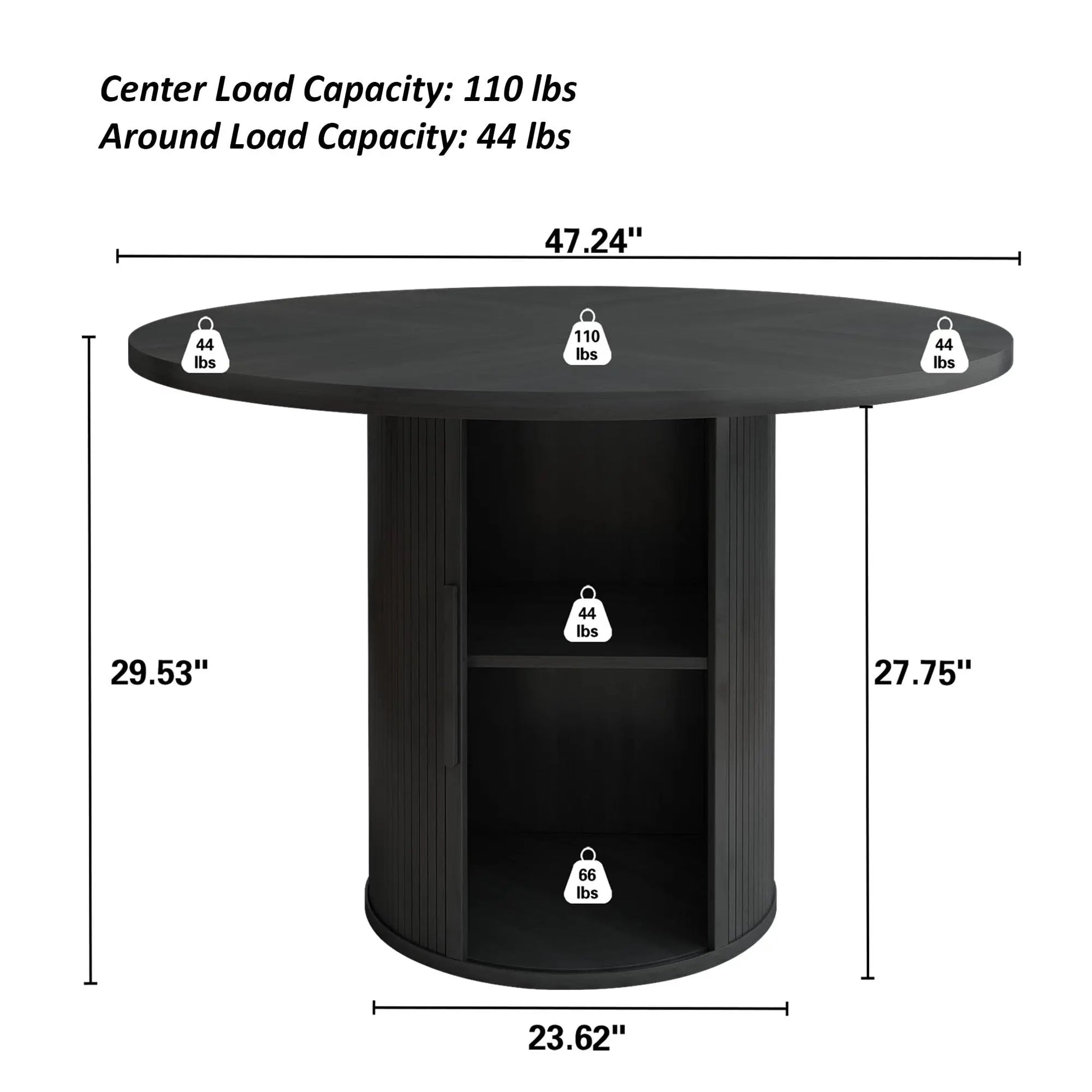 Giratree 47 Inch round Dining Table for 4, Kitchen Table Dinner Table with 2-Layer Storage Shelf and Wood Slide Door for Home Dining Room Living Room