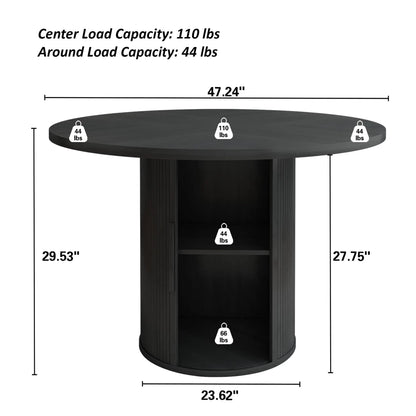 Giratree 47 Inch round Dining Table for 4, Kitchen Table Dinner Table with 2-Layer Storage Shelf and Wood Slide Door for Home Dining Room Living Room