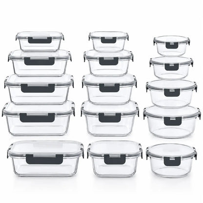 AISOON 24-Piece High Borosilicate Glass Food Storage Containers with Lids - 12-Pack Airtight Leakproof Kitchen Household Products, Bpa-Free, Microwave, Oven, Freezer & Dishwasher Safe (Black)