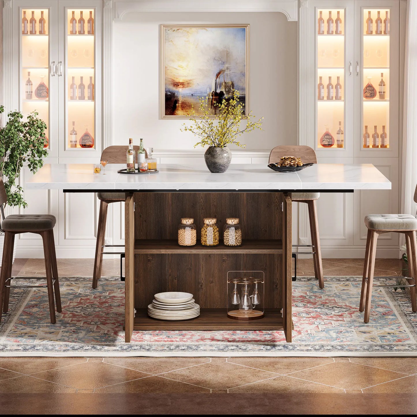 Tribesigns 55" Rectangular Dining Table for 4 to 6 People, Farmhouse Wood Dinner Table for Kitchen, Dining Room (Chair Not Included) Modern Furniture