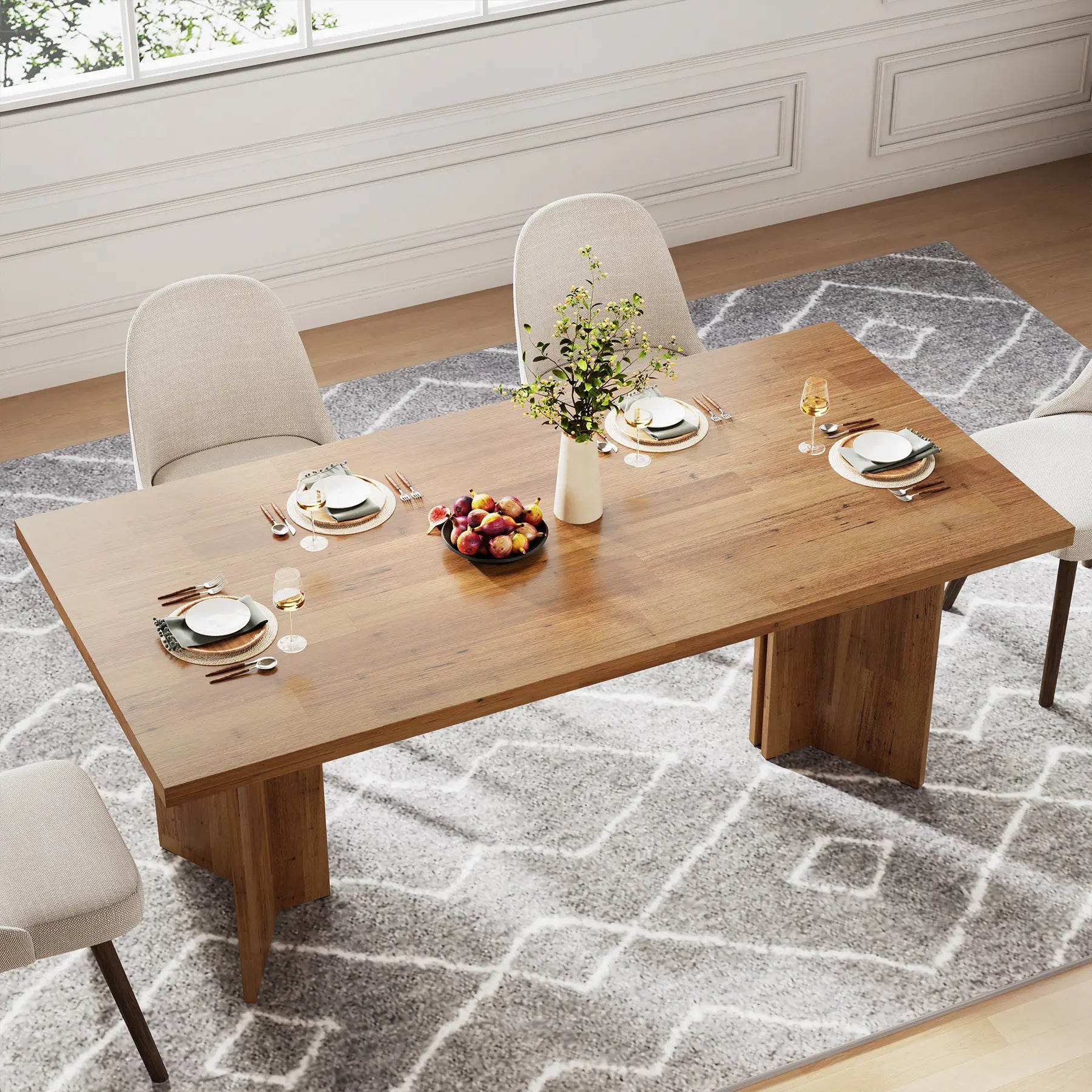 Tribesigns 63-Inch Dining Table for 4-6, Farmhouse Kitchen Table with Large Tabletop, Rectangular Dinner Eating Table for Dining Room, Living Room