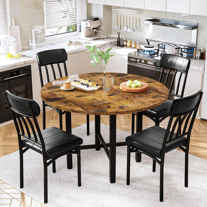 AWQM round Dining Table Set for 4,Faux Marble Circle Dining Table Set with Chairs,Modern Kitchen Table and Chairs Set for 4,Round Dinner Table & Chair Set for Small Space,White