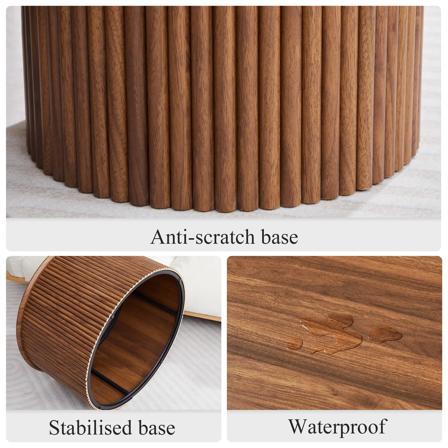 Giratree Fluted round Nesting Coffee Table Set of 2, Mid Century Modern Wood Coffee Tables and End Table Set, Circle Side Table Minimalist Center Tables for Living Room, Office