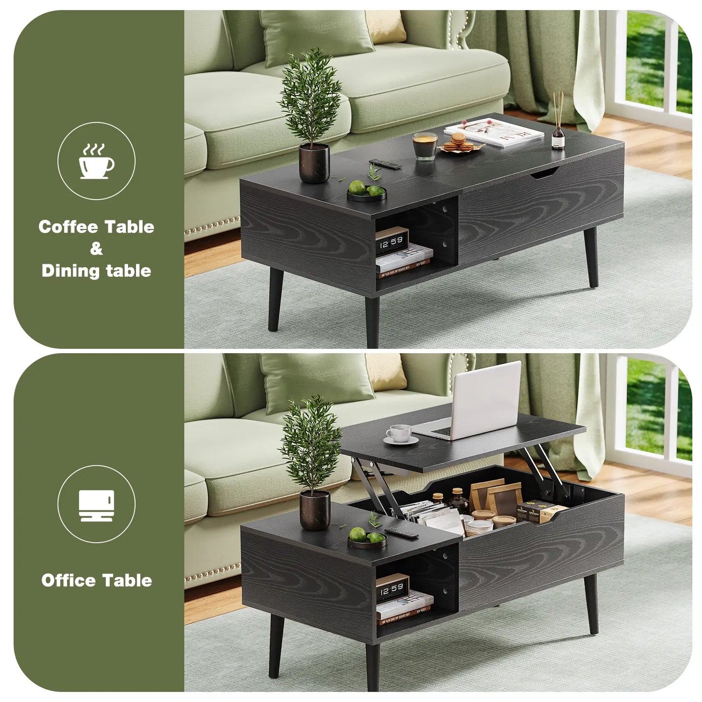 Moderw Office Coffee Table, Living Room Coffee Table with Shadow Storage Compartments and Drawers, Dining Table
