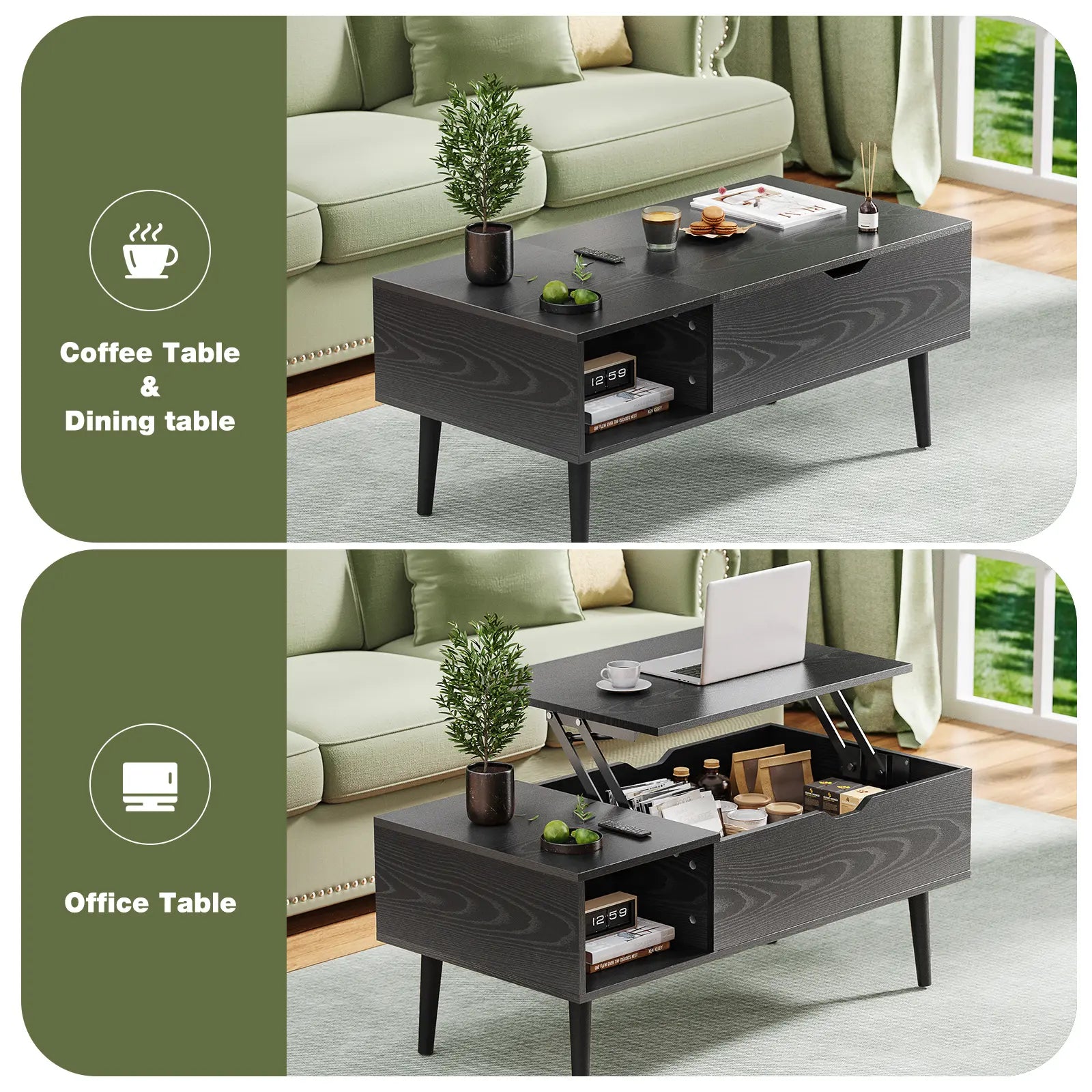 Moderw Office Coffee Table, Living Room Coffee Table with Shadow Storage Compartments and Drawers, Dining Table