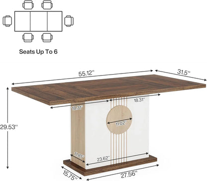Tribesigns 55" Rectangular Dining Table for 4 to 6 People, Farmhouse Wood Dinner Table for Kitchen, Dining Room (Chair Not Included) Modern Furniture