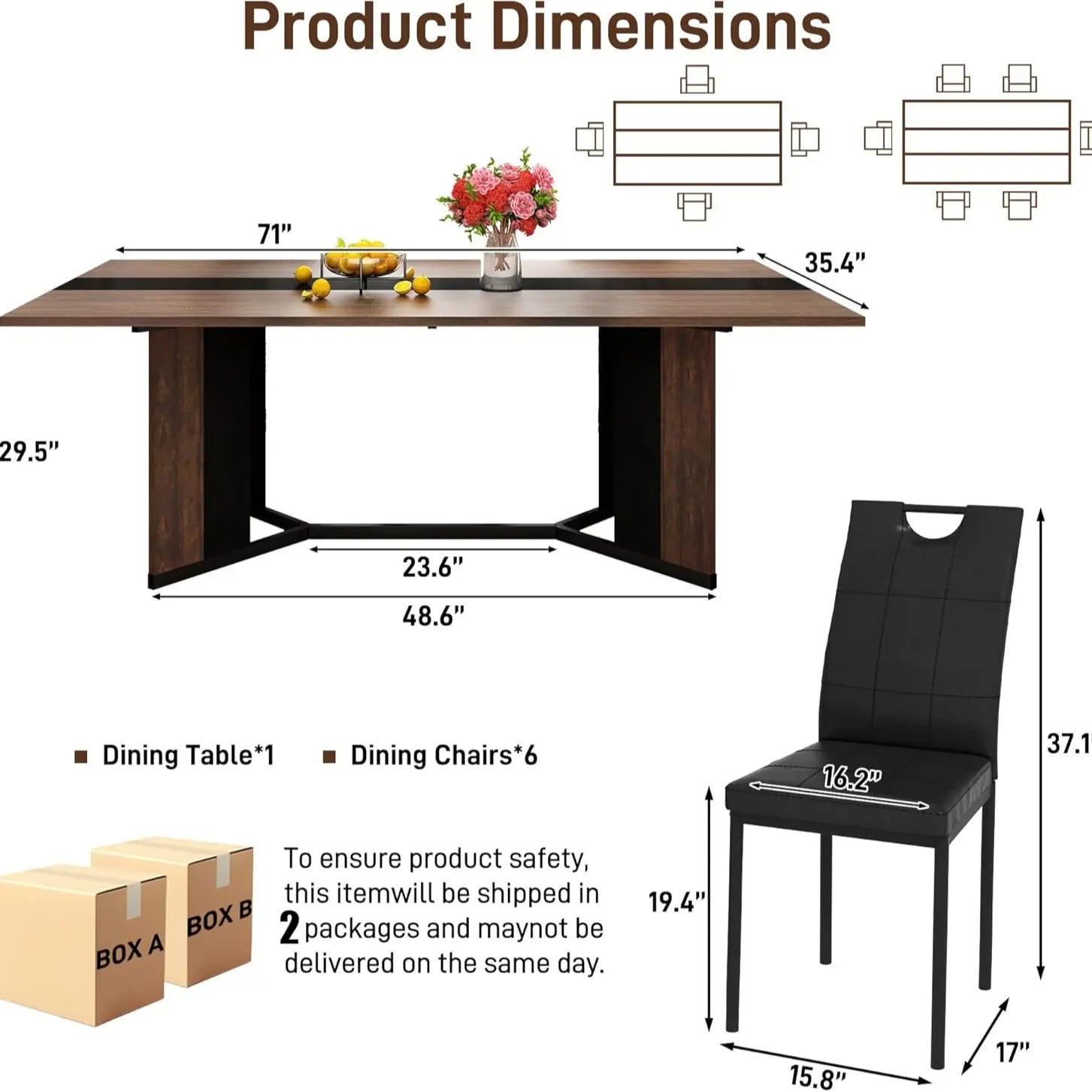 94In/78In/71In Large Rectangular Brown Dining Table for 4 5 6 7 8 People W/35 Marble-Color Wood Watrproof Tabletop,Adjustable Leg.6Ft Luxurious Family Dinner Table for Office Kitchen Living Room (Not Included Chair)