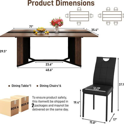 94In/78In/71In Large Rectangular Brown Dining Table for 4 5 6 7 8 People W/35 Marble-Color Wood Watrproof Tabletop,Adjustable Leg.6Ft Luxurious Family Dinner Table for Office Kitchen Living Room (Not Included Chair)