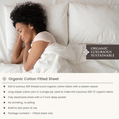 100% Organic Cotton 1 Twin Fitted Sheet Only | 300 Thread Count Sateen Weave GOTS Certified with Deep Pocket - Dusty Rose