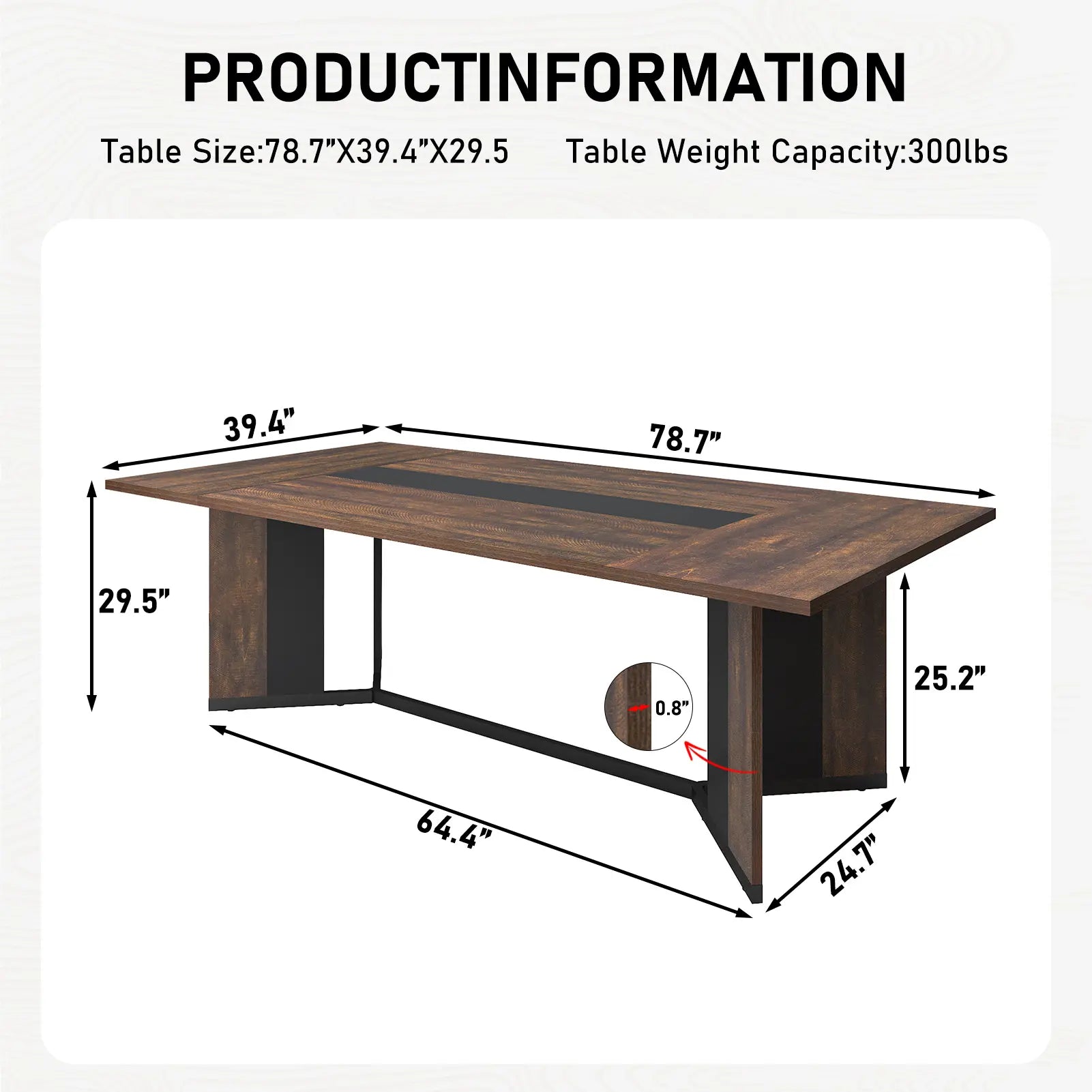 94In/78In/71In Large Rectangular Brown Dining Table for 4 5 6 7 8 People W/35 Marble-Color Wood Watrproof Tabletop,Adjustable Leg.6Ft Luxurious Family Dinner Table for Office Kitchen Living Room (Not Included Chair)
