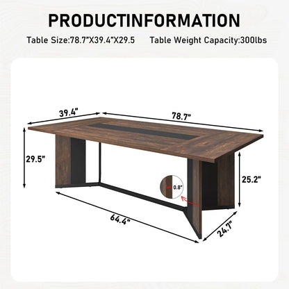94In/78In/71In Large Rectangular Brown Dining Table for 4 5 6 7 8 People W/35 Marble-Color Wood Watrproof Tabletop,Adjustable Leg.6Ft Luxurious Family Dinner Table for Office Kitchen Living Room (Not Included Chair)
