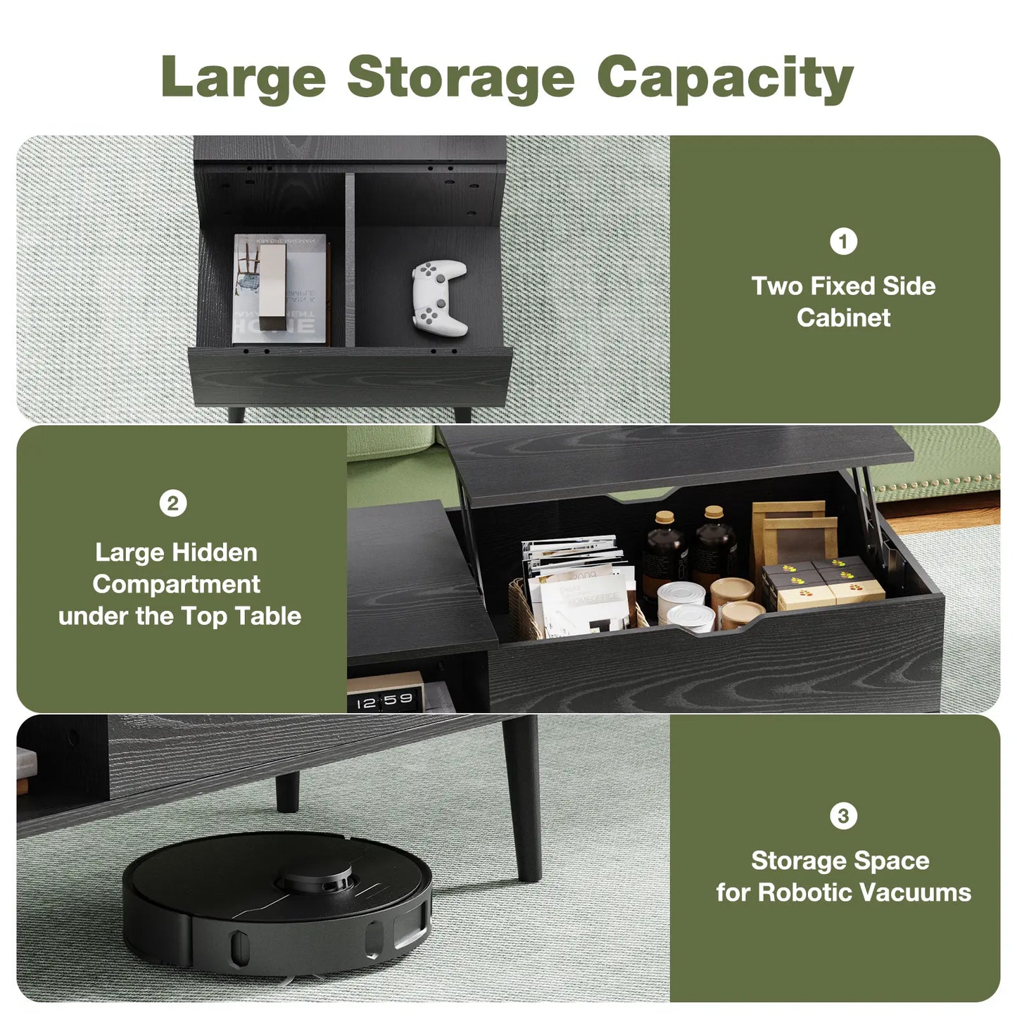 Moderw Office Coffee Table, Living Room Coffee Table with Shadow Storage Compartments and Drawers, Dining Table
