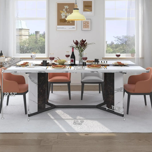 94In/78In/71In Large Rectangular Brown Dining Table for 4 5 6 7 8 People W/35 Marble-Color Wood Watrproof Tabletop,Adjustable Leg.6Ft Luxurious Family Dinner Table for Office Kitchen Living Room (Not Included Chair)