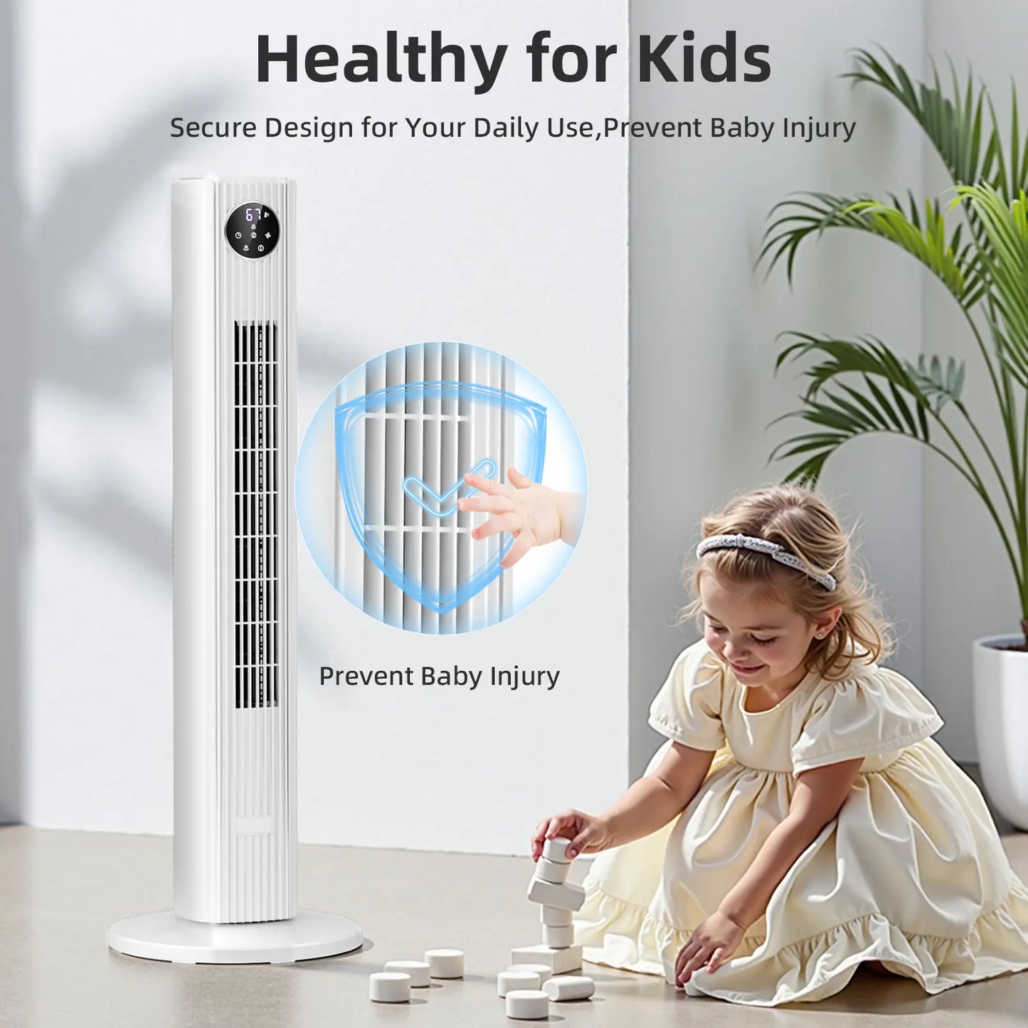 【Not Air Conditioner】Antarctic Star Tower Fan Portable Electric 85° Oscillating Fan with Remote Control, Quiet Operation, 3 Speed Settings & 12H Timer, Bladeless Standing Floor Fan for Bedroom & Office