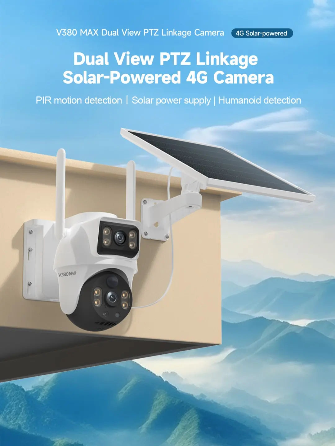 Dual Lens Solar 4G PTZ Security Camera, Wireless Outdoor, AI Human Detection, Dual View, 355° Pan 90° Tilt, PIR Motion Alert, IP65 Waterproof, Night Vision, App Remote, No Wifi Needed, Home Security System, Ai Security Camera System