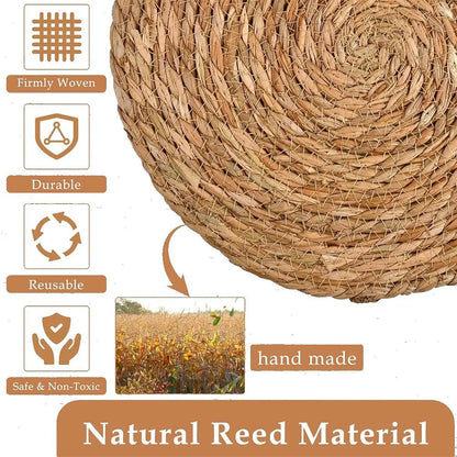 Round Rattan Placemat, 6 Counts Boho Style Woven Placemat, Heat Resistant Weave Placemat, Wicker Table Mat for Dining Table, Home Kitchen Dinner Room, Wedding Decor