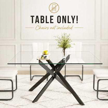 51.18 Inch Rectangular Glass Dining Table for 4-6,Modern Kitchen Table with Golden Metal Legs & Adjustable Feets,Easy Assembly Dinner Table Support 320 Lbs,Dining Table Set of 4,Stylish Durable Design for Dining Room,Apartment Furniture （Only Table）