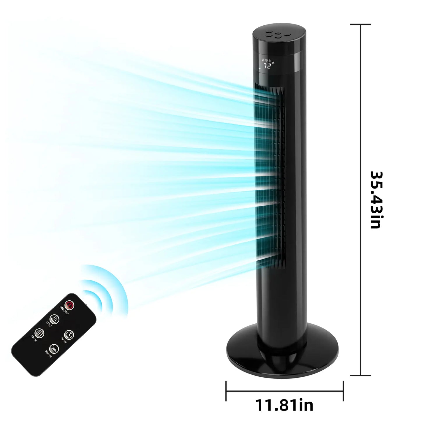 【Not Air Conditioner】Antarctic Star Tower Fan Portable Electric 85° Oscillating Fan with Remote Control, Quiet Operation, 3 Speed Settings & 12H Timer, Bladeless Standing Floor Fan for Bedroom & Office
