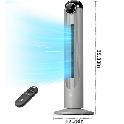 【Not Air Conditioner】Antarctic Star Tower Fan Portable Electric 85° Oscillating Fan with Remote Control, Quiet Operation, 3 Speed Settings & 12H Timer, Bladeless Standing Floor Fan for Bedroom & Office