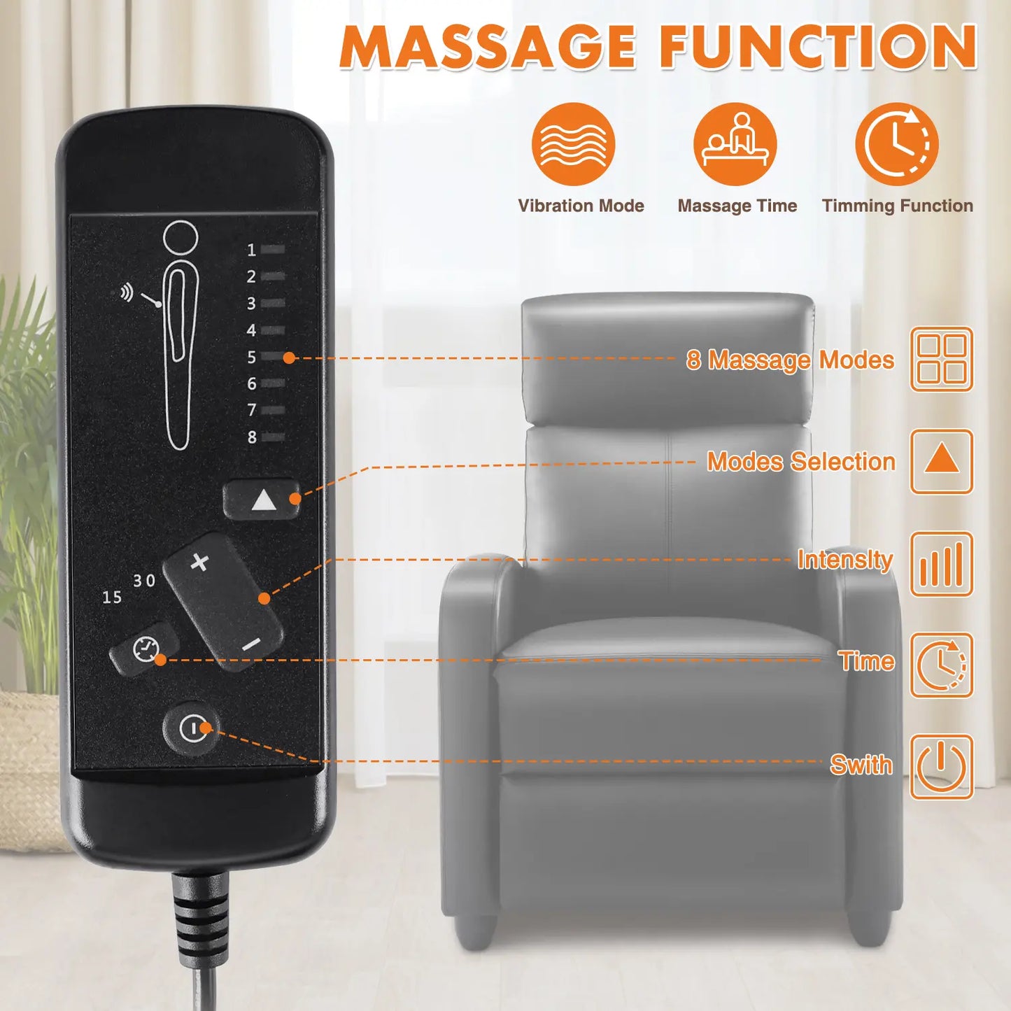 Sweet Furniture Massage Recliner Chair for Living Room, Massage Recliner Chair Theater Chairs Adjustable Modern Reclining Chair with Padded Seat Backrest
