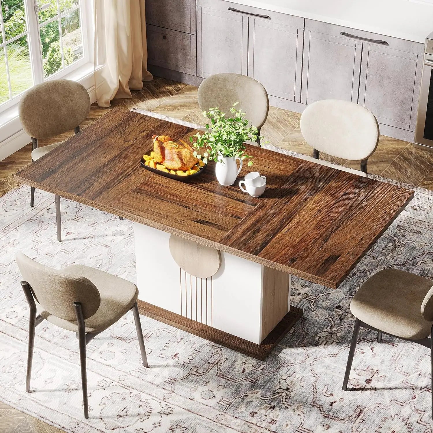 Tribesigns 55" Rectangular Dining Table for 4 to 6 People, Farmhouse Wood Dinner Table for Kitchen, Dining Room (Only Table)
