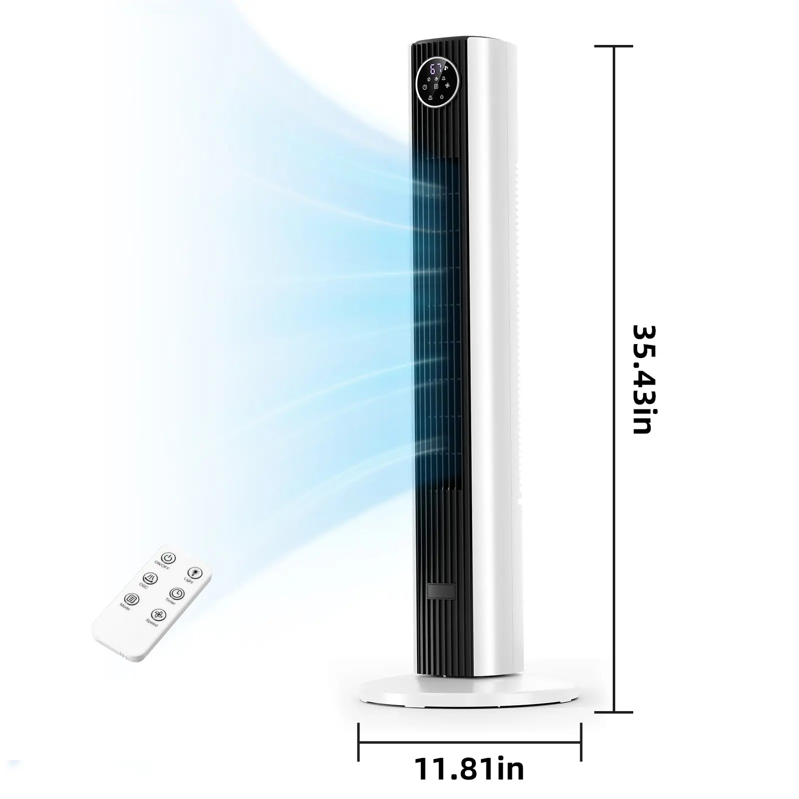 【Not Air Conditioner】Antarctic Star Tower Fan Portable Electric 85° Oscillating Fan with Remote Control, Quiet Operation, 3 Speed Settings & 12H Timer, Bladeless Standing Floor Fan for Bedroom & Office
