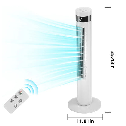 【Not Air Conditioner】Antarctic Star Tower Fan Portable Electric 85° Oscillating Fan with Remote Control, Quiet Operation, 3 Speed Settings & 12H Timer, Bladeless Standing Floor Fan for Bedroom & Office