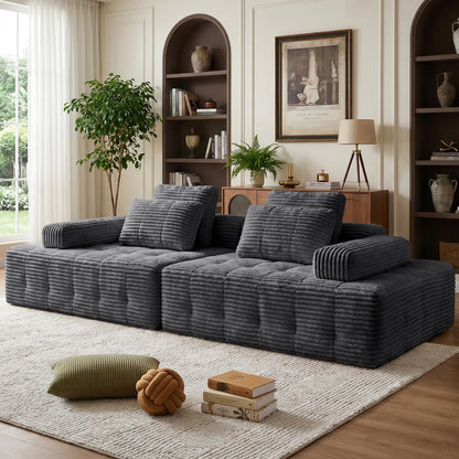 【2 Packages Shipping】Oversized Corduroy Cloud Modular Sectional Sofa, Vacuum Compressed Pet Friendly Boneless Cloud Couch, Cozy Comfy Loveseat Sofa, Ideal for Living Room & Small Apartment, Free Gifts Included, Summer Vibe Home Furniture