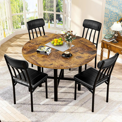 AWQM round Dining Table Set for 4,Faux Marble Circle Dining Table Set with Chairs,Modern Kitchen Table and Chairs Set for 4,Round Dinner Table & Chair Set for Small Space,White