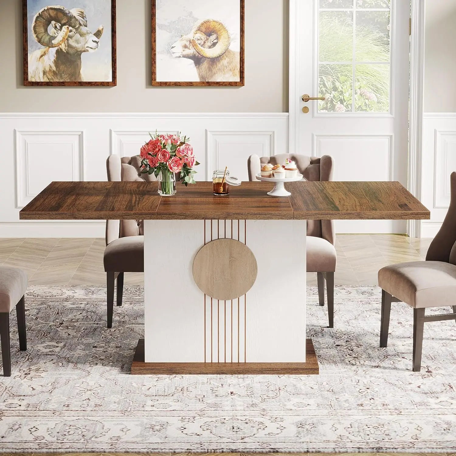 Tribesigns 55" Rectangular Dining Table for 4 to 6 People, Farmhouse Wood Dinner Table for Kitchen, Dining Room (Chair Not Included) Modern Furniture