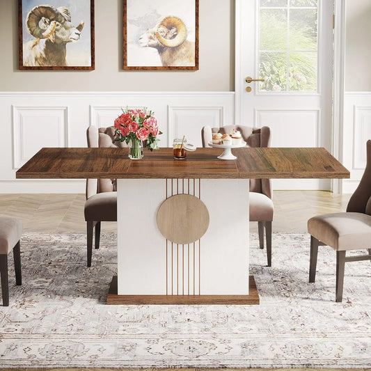 Tribesigns 55" Rectangular Dining Table for 4 to 6 People, Farmhouse Wood Dinner Table for Kitchen, Dining Room (Chair Not Included) Modern Furniture