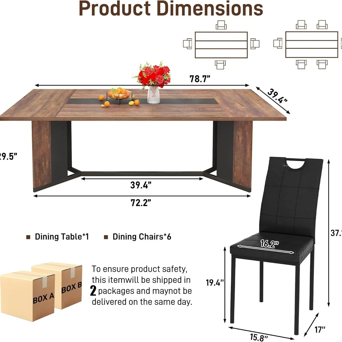 94In/78In/71In Large Rectangular Brown Dining Table for 4 5 6 7 8 People W/35 Marble-Color Wood Watrproof Tabletop,Adjustable Leg.6Ft Luxurious Family Dinner Table for Office Kitchen Living Room (Not Included Chair)
