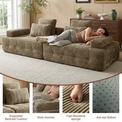 【2 Packages Shipping】Oversized Corduroy Cloud Modular Sectional Sofa, Vacuum Compressed Pet Friendly Boneless Cloud Couch, Cozy Comfy Loveseat Sofa, Ideal for Living Room & Small Apartment, Free Gifts Included, Summer Vibe Home Furniture