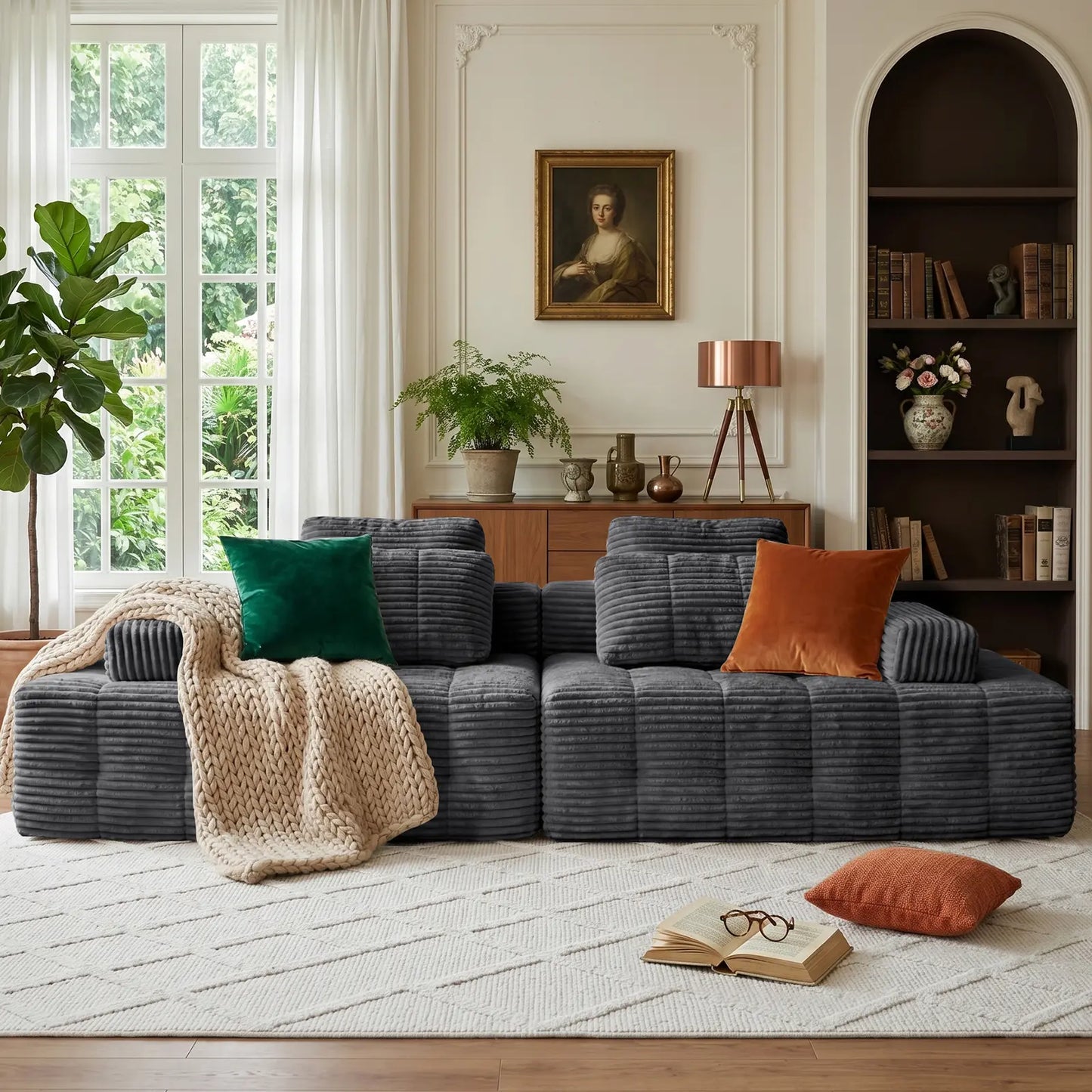 【2 Packages Shipping】Oversized Corduroy Cloud Modular Sectional Sofa, Vacuum Compressed Pet Friendly Boneless Cloud Couch, Cozy Comfy Loveseat Sofa, Ideal for Living Room & Small Apartment, Free Gifts Included, Summer Vibe Home Furniture