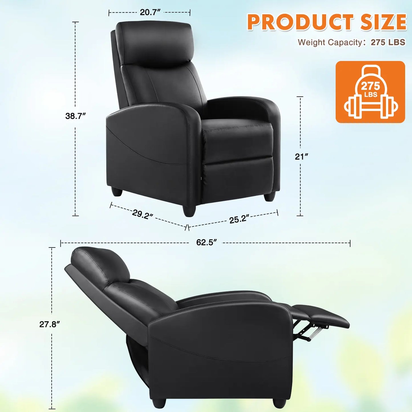 Sweet Furniture Massage Recliner Chair for Living Room, Massage Recliner Chair Theater Chairs Adjustable Modern Reclining Chair with Padded Seat Backrest
