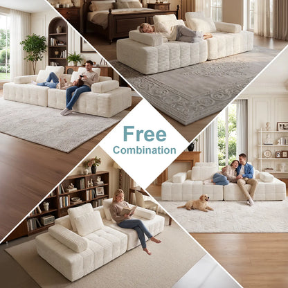 【2 Packages Shipping】Oversized Corduroy Cloud Modular Sectional Sofa, Vacuum Compressed Pet Friendly Boneless Cloud Couch, Cozy Comfy Loveseat Sofa, Ideal for Living Room & Small Apartment, Free Gifts Included, Summer Vibe Home Furniture