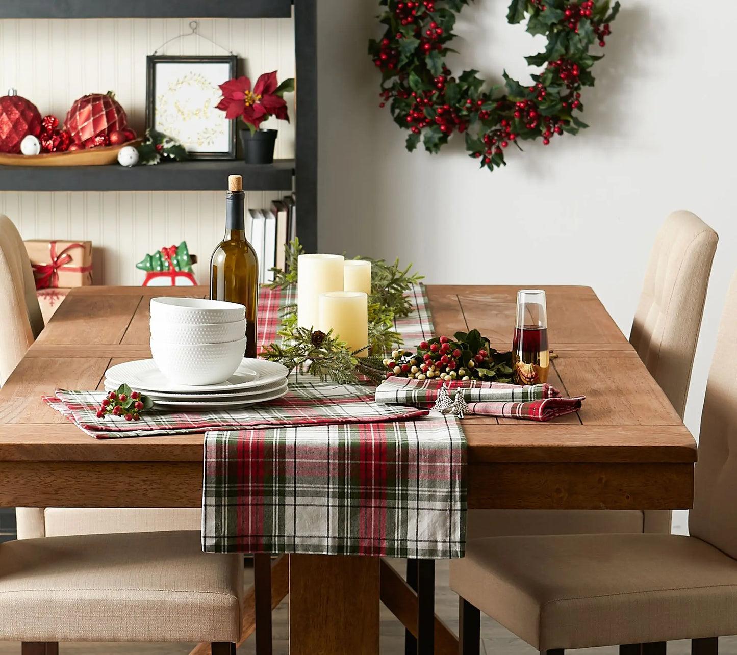Design Imports Christmas Plaid Table Runner 14" X 108"