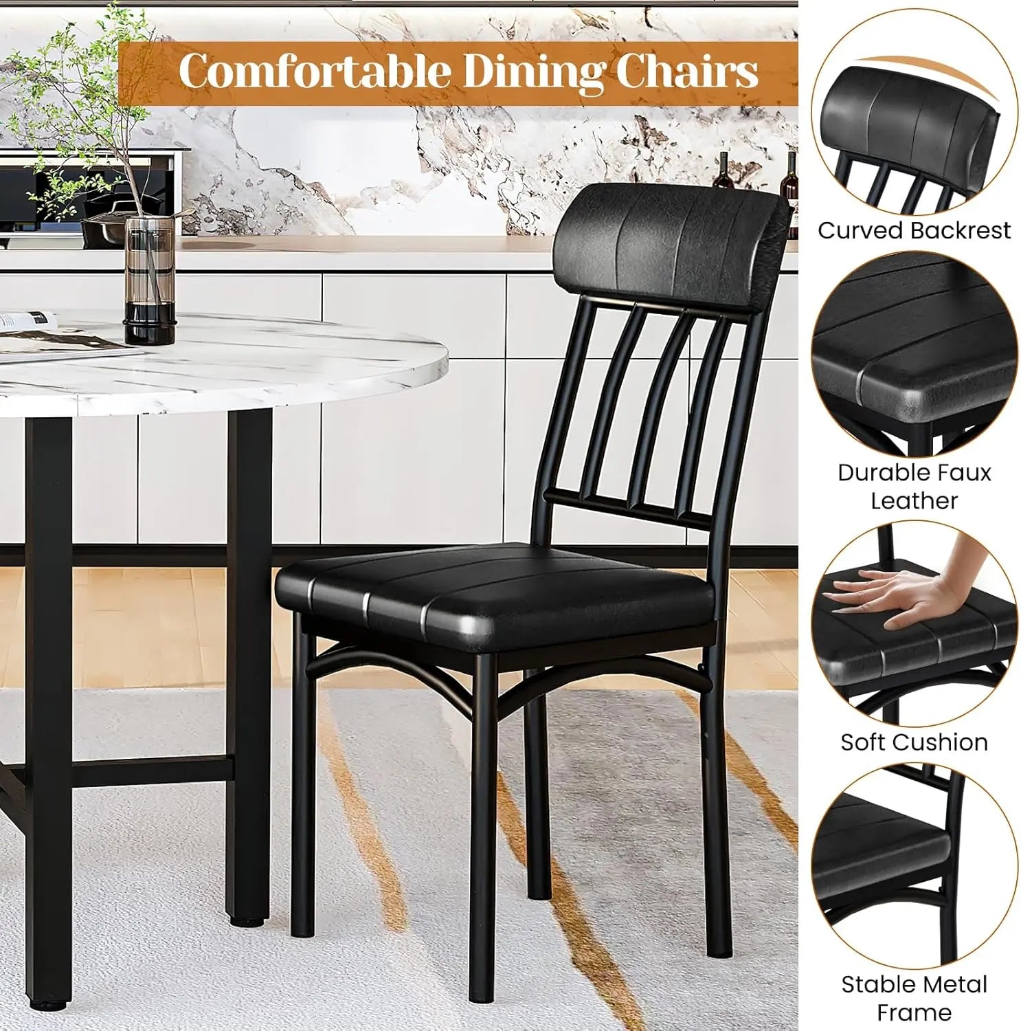 AWQM round Dining Table Set for 4,Faux Marble Circle Dining Table Set with Chairs,Modern Kitchen Table and Chairs Set for 4,Round Dinner Table & Chair Set for Small Space,White