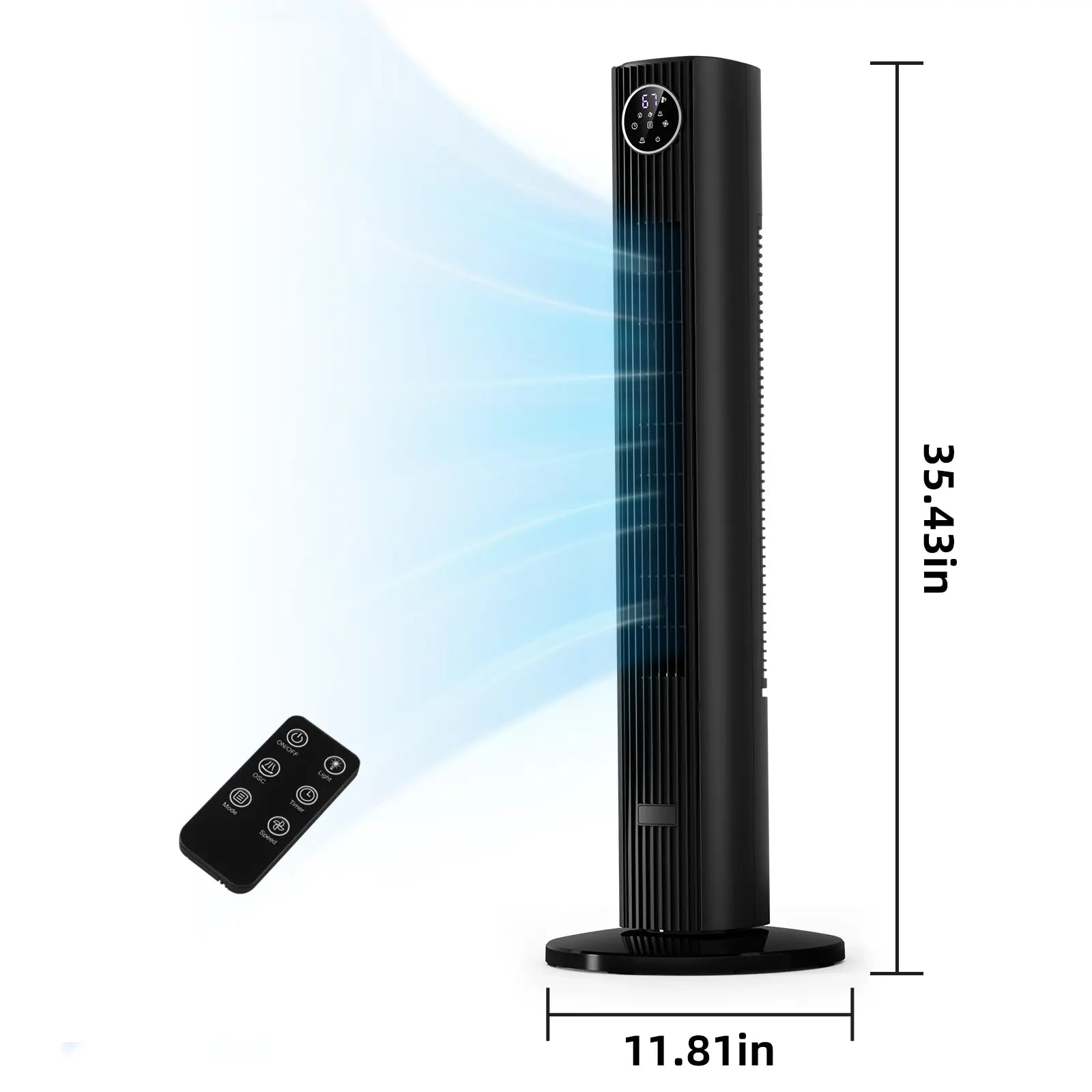 【Not Air Conditioner】Antarctic Star Tower Fan Portable Electric 85° Oscillating Fan with Remote Control, Quiet Operation, 3 Speed Settings & 12H Timer, Bladeless Standing Floor Fan for Bedroom & Office