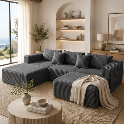 【2 Packages Shipping】Oversized Corduroy Cloud Modular Sectional Sofa, Vacuum Compressed Pet Friendly Boneless Cloud Couch, Cozy Comfy Loveseat Sofa, Ideal for Living Room & Small Apartment, Free Gifts Included, Summer Vibe Home Furniture