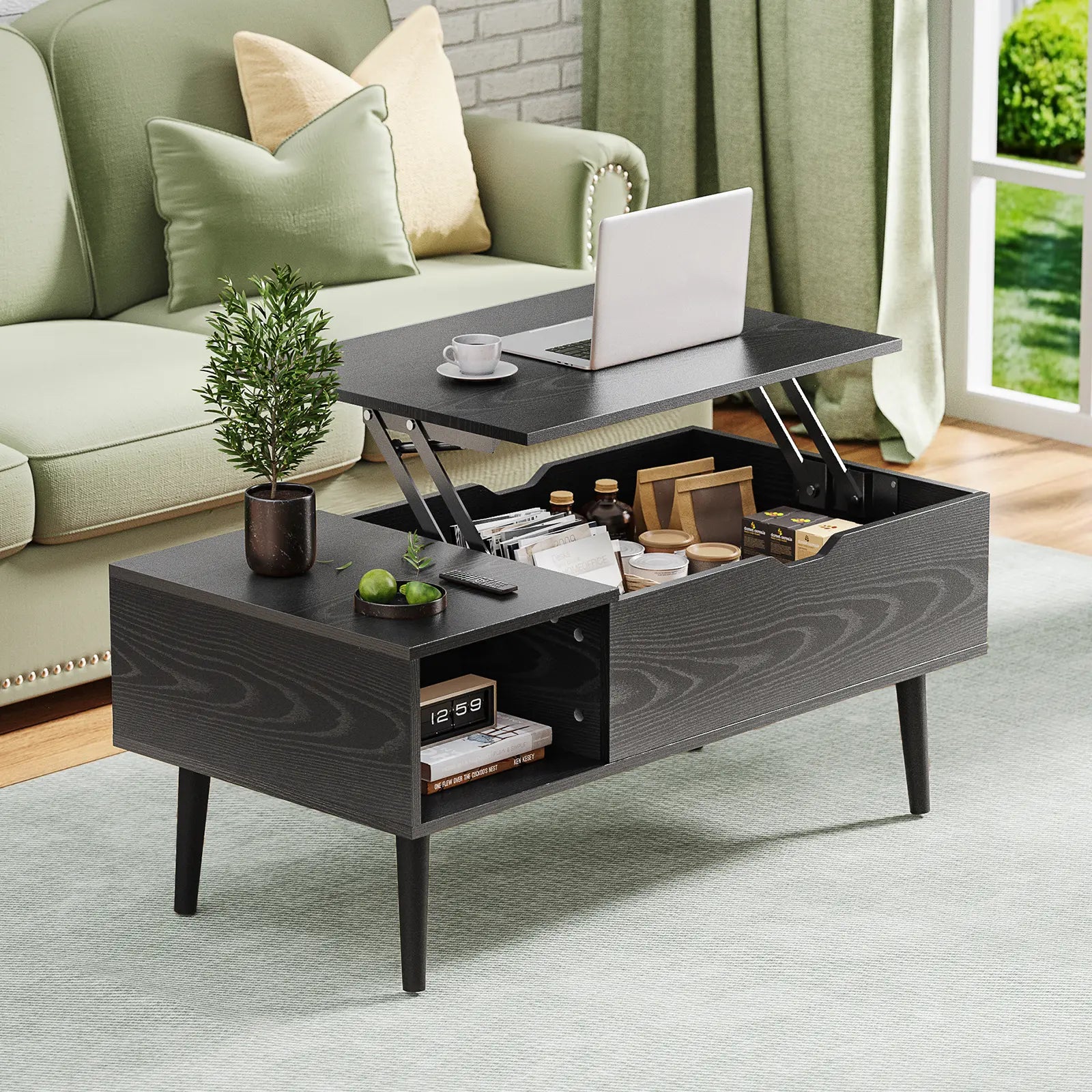 Moderw Office Coffee Table, Living Room Coffee Table with Shadow Storage Compartments and Drawers, Dining Table