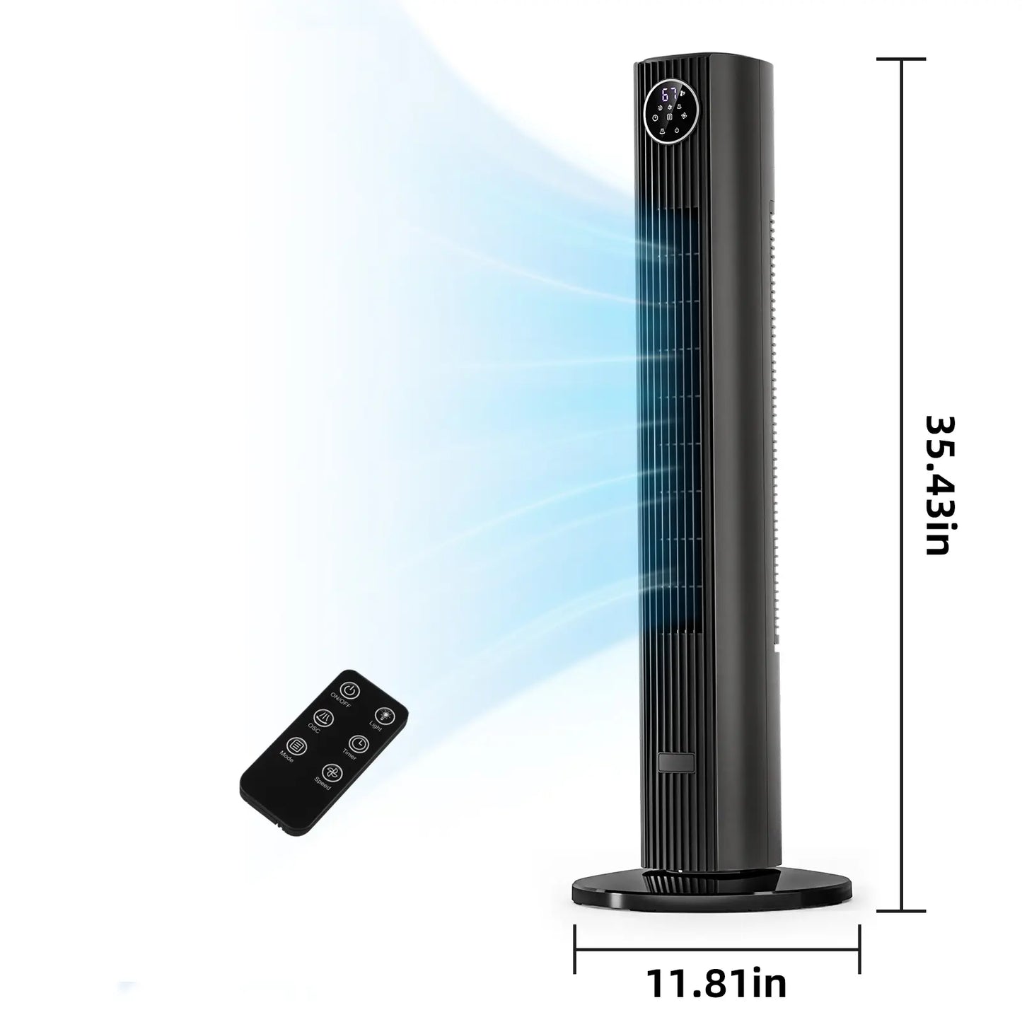 【Not Air Conditioner】Antarctic Star Tower Fan Portable Electric 85° Oscillating Fan with Remote Control, Quiet Operation, 3 Speed Settings & 12H Timer, Bladeless Standing Floor Fan for Bedroom & Office